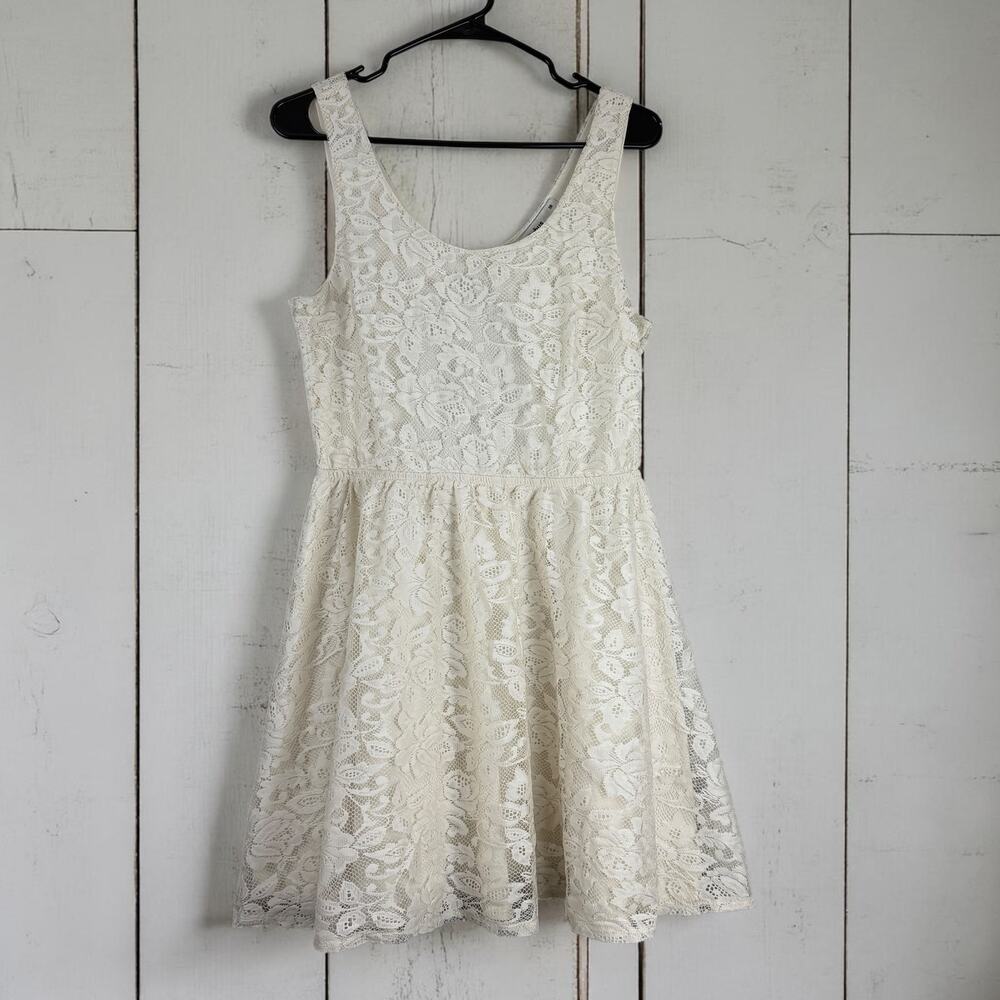 Cubus Lace Skater Dress Size 38 US 6 White Open Back Coquette